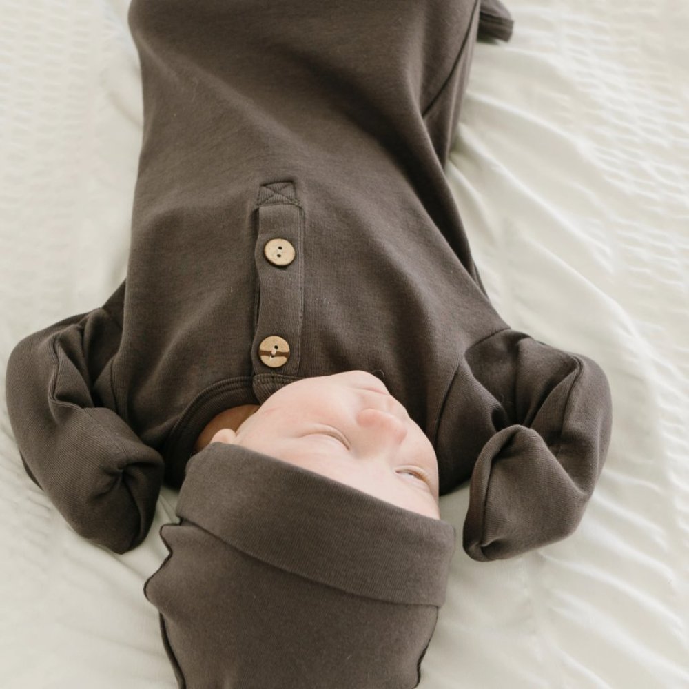 Little One Shop - Midnight Knotted Gown (Charcoal Baby Gown with Hat) - 3M